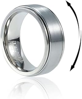 6/8mm Titanium Tungsten Spinner Wedding Mens Rings Half Size, Nickel Free Fidget Anxiety Ring for Men Women, Basic Plain Brushed/Brick/Cross/Hammered Engagement Promise Ring for Him Comfort fit 4-16