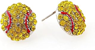 Women's Crystal Sports Stud Earrings with Push Back Design - Dazzling Rhinestone Baseball, Basketball, Rugby & Football Crystal Studs