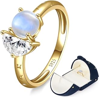Celestial Sun and Moon Ring Moonstone Ring for Women 925 Sterling Silver Sun and Moon Ring Celestial Bodies Enthusiast Engagement Ring Double Stone Ring Proposal Gift for her Size 5-9