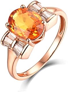 14K Rose Gold Orange Sapphire Engagement Diamonds Ring Wedding Band for Women