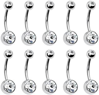 Rhinestone-Embellished Stainless Steel Belly Rings for Women - Coolrunner 14G Body Piercing Jewelry, 10 Pack