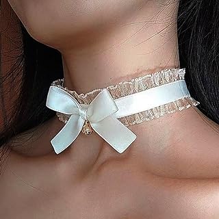 Gothic Lace & Velvet Bow-Knot Bell Choker for Women, Lolita Party Costume Neckpiece, Cable Chain, 13.77in Length