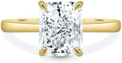 Radiant Cut Moissanite Hidden Halo Engagement Ring with 925 Silver or Solid Gold for Women, Unique Design
