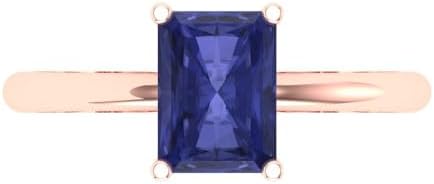 Clara Pucci 1.75ct Radiant Cut Solitaire Simulated Tanzanite Engagement Wedding Bridal Promise Anniversary Ring 18K Rose Gold