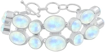 Handmade Silver-Plated Moonstone Toggle Bracelet in Native American Style for Women, Ideal Gift for Her - Unique Oval and Pear Shaped Gemstones