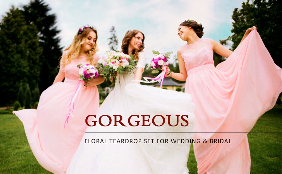 Ever Faith Floral Wave Teardrop Crystal Drop Necklace Set with Lobster Clasp for Bridal Occasions