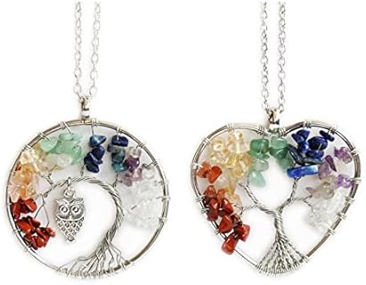 2 PCS Handmade 7 Chakra Crystal Necklace Tree of Life Gemstone Necklaces Pendant for Women