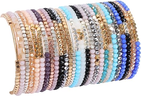27Pcs Delicate Boho Beaded Bracelet Multi Layer Versatile Statement Bracelets Stackable Stretch Cuff Sparkly Glass Crystal Bracelets