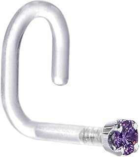 Genuine Amethyst Nose Ring with Bioplast Screw, 1/4" White Gold, 18 Gauge - Perfect for Sophisticated Daily Look