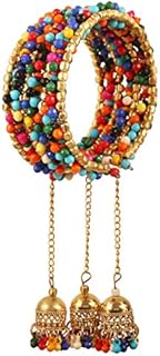 Larimar Openable Box Chain Cuff Bracelet with Vibrant Glass Beads for Women in Traditional Indian Design