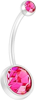 14g CZ Crystal Flexible BioFlex Belly Button Ring Piercing Navel Gem Bar Bendable Bioplast 16mm