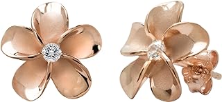 12mm Cubic Zirconia Plumeria Floral Stud Earrings with Push Back, Gold-Plated-Silver for Women, Made in USA
