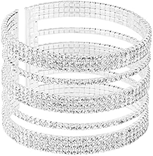 Sparkling Rhinestone Cuff Bracelet for Women by Jojomina - Multilayer Crystal Bangle with Lobster Claw Clasp, Bead Chain Design - Elegant Party, Prom & Wedding Accessory