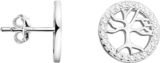 Sterling Silver Tree of Life Stud Earrings with Cubic Zirconia for Women, by SOFIA MILANI - 925 Silver, Hypoallergenic, Corrosion Resistant - Elegant Gift in Black Box