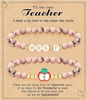 Initial Charm Link Bracelet for Teachers - Stainless Steel Teacher Appreciation Jewelry Gift Set, Perfect for Math, Science, Music, Dance Teachers, Retirement or End of Year Celebrations