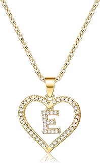 Initials Letter Necklace for Women Girls, 14k Gold Filled initial Letter Plated Charm Necklaces CZ Pendant Love Heart Alphabet Necklace for Women Teen Girls