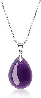 COAI Sterling Silver Teardrop Design Necklace with Box Chain and Spring Ring Clasp, Featuring a Purple Amethyst Crystal Pendant