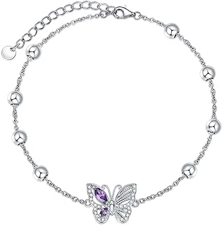 925 Sterling Silver Butterfly Anklet with Lobster Claw Clasp, Ideal Gift for Women, Showcasing Infinity Symbol and Butterfly Design