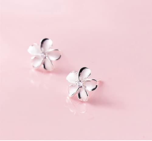 Solid 925 Sterling Silver Plumeria Flower Stud Earrings for Women Girls Crystal Flower Stud Earrings