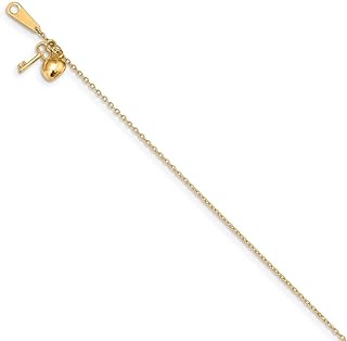 14k Gold Love Heart and Key Anklet 10 Inch Jewelry for Women