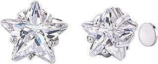 Graceful Stainless-Steel Star-Shaped Magnetic Clip-On Earrings with Dazzling Cubic Zirconia for Women and Girls