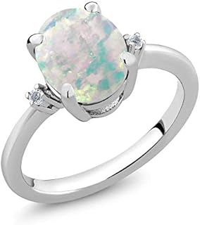 3-Stone Sterling Silver Engagement Ring with White Opal and Diamond for Women, Elegant Design