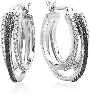Dazzlingrock Collection 0.75 Carat (ctw) Black & White Round Diamond Ladies Hoop Earrings 3/4 CT, Sterling Silver