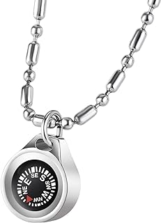 Q&D&S Stainless Steel Mini Compass Pendant Necklace - Waterproof, Lightweight Survival Tool for Outdoor Enthusiasts - Ideal for Hiking, Camping and Directional Guidance