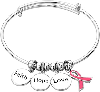 Casa De Novia Jewelry Love Faith Hope Ribbon Breast Cancer Awareness Adjustable Bangle Charm Bracelet Supporting Gifts For Women Mom