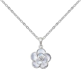 925 Sterling Silver St.Magnolia Flower shaped Pendant Necklace Zirconia White Gold Plated Fashion Jewelry 16"+2"