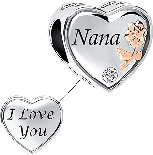 Nana Charm Bracelet, Copper Chain, Ideal for Mom, Wife, Aunt, or Grandma - Rose Flower Heart Design Compatible with Pandora Charms