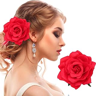 PAFUWEI Red Rose Flower Hair Clip, Artifical Red Rose Flower Hairpin for Bridal Bridesmaid Girls, Flamenco Dancer Hair Brooch and Pins for Women, Rose Red Hair Accessories for Christmas, Wedding
