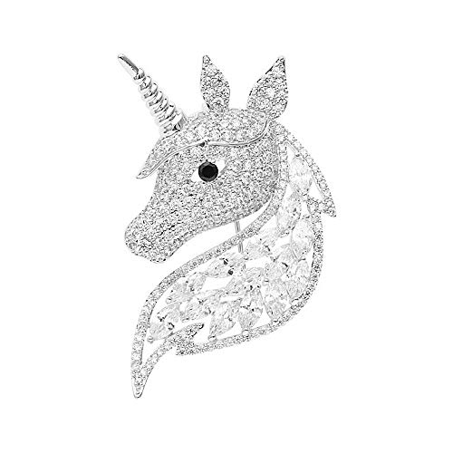 Rhinestone Unicorn Brooch for Women Girls Unisex Fashion Dainty Crystal CZ Silvery Cute Animal Horse Brooch Lapel Pin Dress Suit Accessories Birthday Holiday Mother's Father's Day Jewelry Gift White Gold