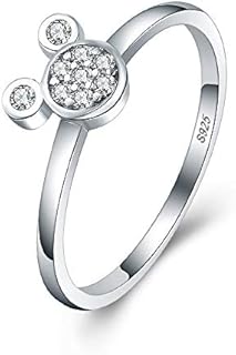 Sterling Silver Mickey Mouse Engagement Ring with AAA Cubic Zirconia for Women - Romantic Mini Mouse Design