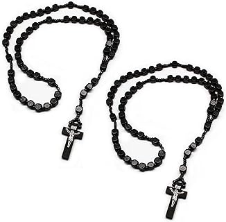 Wooden Beads Rosary Necklace Handmade Cross Crucifix Catholic Prayer Jesus Black Cross Necklaces for Women