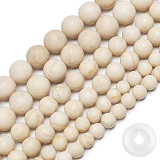 AUREHEN Natural Matte Fossil Jasper Bead Necklace in Stone with Stretch Beading Cord and Round Design