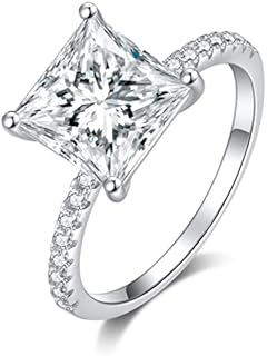 SecreTalk 3CT Princess Moissanite Engagement Ring for Women - Diamond Promise Wedding Band 925 Sterling Silver D Color VVS with Certificate of Authenticity