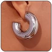 Silver Chunky Gold Earrings for Women Large Earrings Thick Gold Hoop Earrings Big Bold Earrings Gold Statement Earrings Chunky Ear Cuff Fashion Earrings