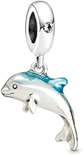 Shimmering Enamel-Coated Dolphin Charm Bracelet with Sterling Silver Pendant for Unisex Dolphin Lovers