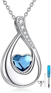 CRMAD Sterling Silver Rolo Chain Urn Necklace with Hummingbird/Turtle/Bee/Teardrop/Moon/Mom/Butterfly/Dragonfly/Tree of Life Design - Memorable Ashes Jewelry Gift for Men and Women