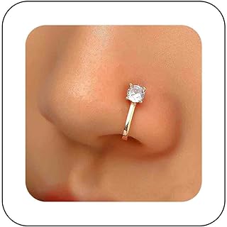 Clip-On Stainless Steel Nose Stud with Rhinestone Detail, U-Shaped Design for Women and Girls, Hypoallergenic, Easy Wear