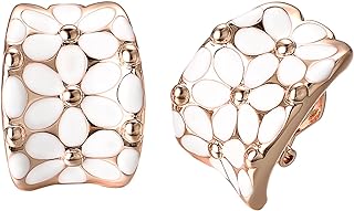 18kgp Alloy & Enamel White Flower Clip-On Earrings, Non-Pierced Design, Rose Gold Plated for Women