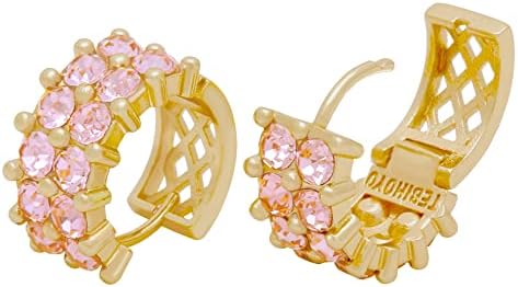 Simulated Turquoise and Quartz Hoop Earrings for Women and Girls, Small Gold Huggie Style, Hypoallergenic Brass, Boho Lucky Blue Beaded Design, Unique Gift