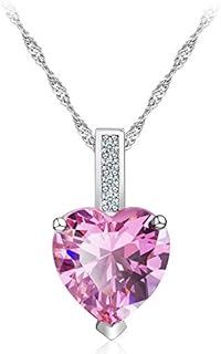 Uloveido Pink Crystal Heart Necklace with Lobster Clasp and C-Shape Chain, Perfect for Women, Love Pendant Design with Brilliant Cubic Zirconia Gem