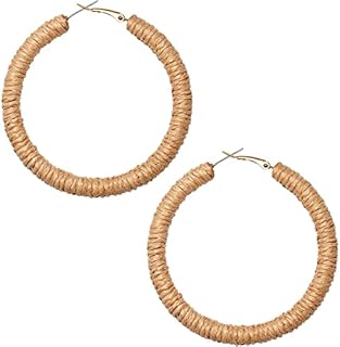 Boho Handmade Rattan Earrings Raffia Earrings Big Circle Woven Straw Wicker Hoop Earrings Big Round Earrings Bohemian Summer Gift For Women Girls