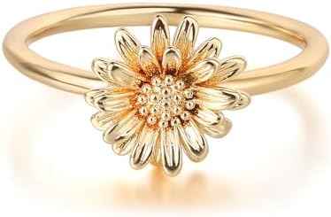 Birth Flower Ring for Women 14K Gold Plated Floral Minimalist Stackable Rings Finger Jewelry Birthday Gifts for Girls 12 Month