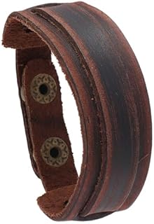 Men's Punk Rock PU Leather Cuff Bracelet with Snap Closure - Adjustable Buckle Wristband Design