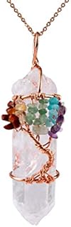Bivei Life Tree Copper Wire Wrapped Natural Quartz Necklace Reiki Healing Crystal Point Chakra Pendant Jewelry Gift for Women