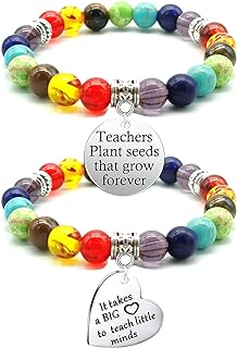 2 Pieces Teacher Appreciation Gifts Bracelets Charm Teacher Bracelets Gifts for Women Healing Beads Teacher Bracelet Graduation End of Year Thank You Gifts for Teacher