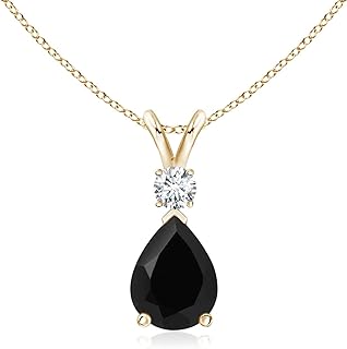 Spring Ring Clasp, 14K Yellow Gold & Black Onyx Teardrop Pendant Necklace with Cable Chain, Perfect for Women and Girls, Ideal December Birthstone or Anniversary Gift